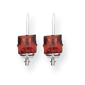 2 Carat 14K White Gold 5mm Princess Cut Garnet leverback earring