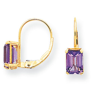 1.9 Carat 14K Gold 7x5mm Emerald Cut Amethyst earring