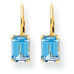 2.7 Carat 14K Gold 7x5mm Emerald Cut Blue Topaz earring