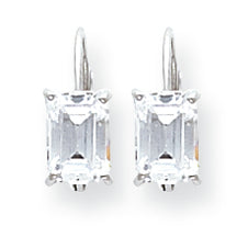 14K White Gold 7x5mm Emerald Cut Cubic Zirconia earring