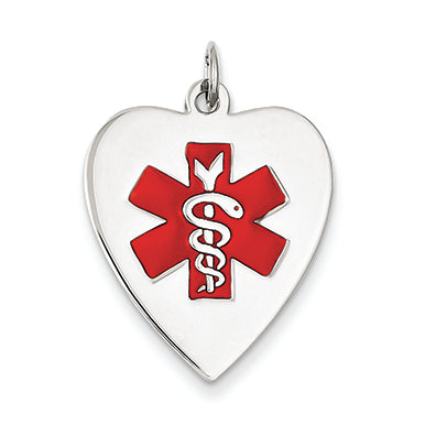 14K White Gold Heart-Shaped Polished Enameled Engravable Medical Jewelry P