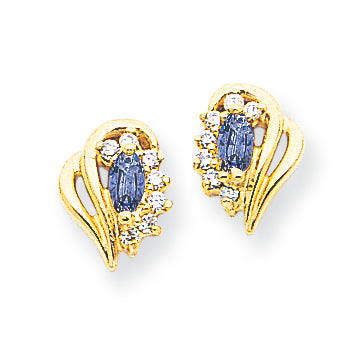 0.6 Carat 14K Gold 5x2.5mm Marquise Tanzanite & Diamond Earrings