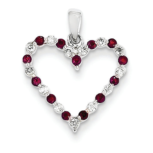 0.4 Carat 14K White Gold Completed Diamond & Ruby Heart Pendant
