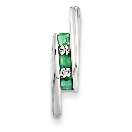 0.3 Carat 14K White Gold Diamond & Emerald Pendant