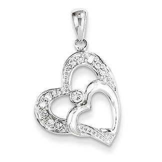 0.1 Carat 14K White Gold Double Heart Diamond Pendant