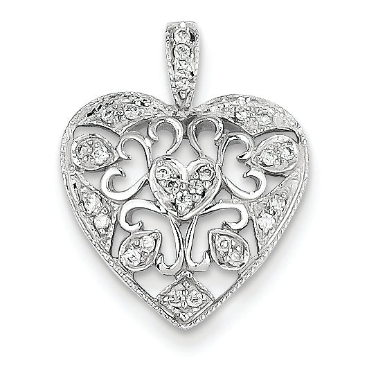 0.1 Carat 14K White Gold Diamond Heart Pendant