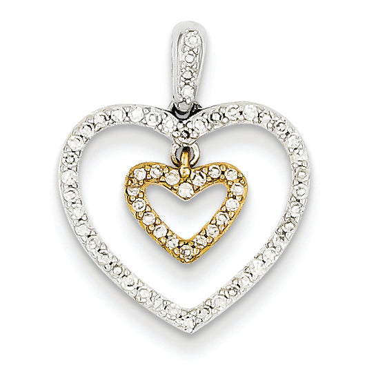 0.3 Carat 14K Gold Two-tone Diamond Heart within Heart Pendant