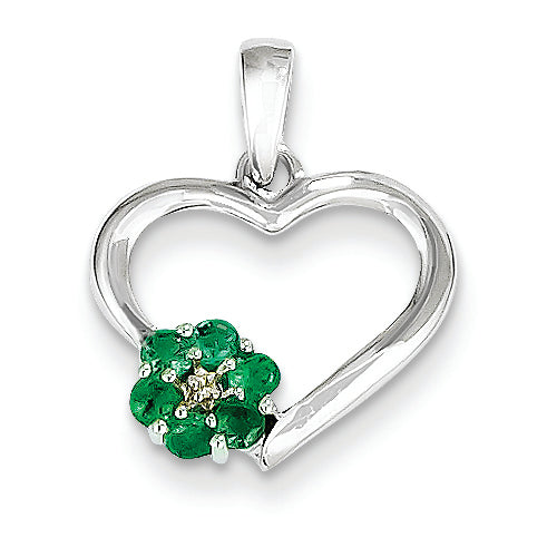 0.2 Carat 14K White Gold Diamond and Emerald Heart Pendant