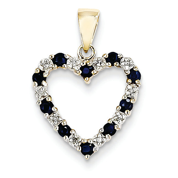0.5 Carat 14K Gold Diamond and Sapphire Heart Pendant