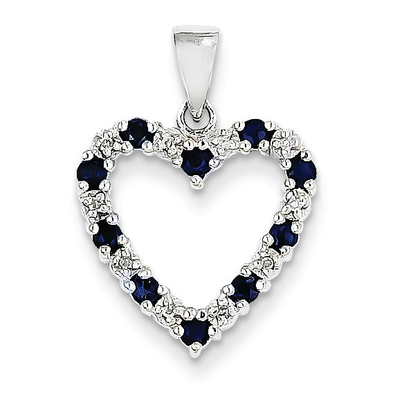 0.5 Carat 14K White Gold Diamond and Sapphire Heart Pendant
