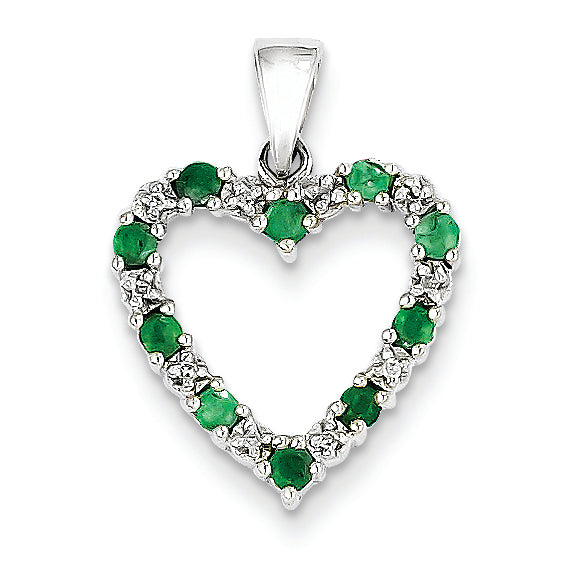 0.4 Carat 14K White Gold Diamond and Emerald Heart Pendant
