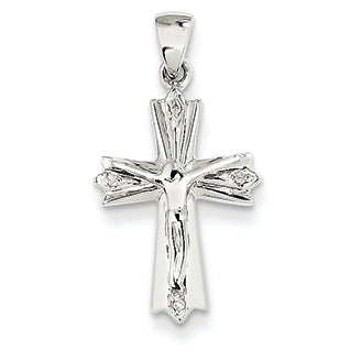 14K White Gold Diamond Crucifix Pendant