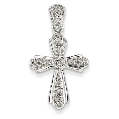 0.1 Carat 14K White Gold Diamond Cross Pendant