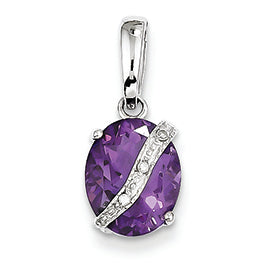 2.5 Carat 14K Gold Whtie Gold Amethyst & Diamond Pendant