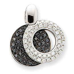 0.7 Carat 14K Gold Small Black and White Diamond Circle Pendant, White Gold