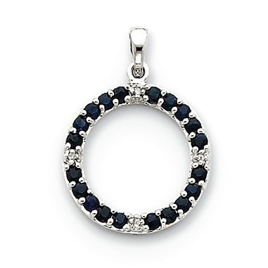 0.9 Carat 14K White Gold Sappire & Diamond Circle Pendant