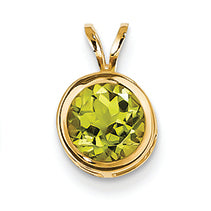 1.3 Carat 14K Gold 7mm Peridot bezel pendant