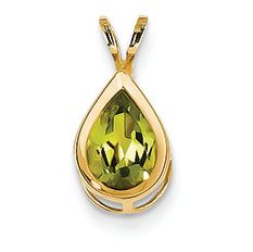 1.4 Carat 14K Gold 9x6mm Pear Peridot bezel pendant