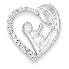 0.1 Carat 14K White Gold Mother and Baby Diamond Heart Slide
