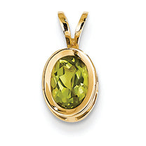 0.9 Carat 14K Gold 7x5mm Oval Peridot bezel pendant