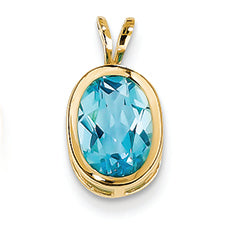 2.3 Carat 14K Gold 9x7mm Oval Blue Topaz bezel pendant