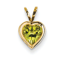 0.8 Carat 14K Gold 6mm Heart Peridot bezel pendant