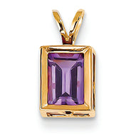 0.9 Carat 14K Gold 7x5mm Emerald Cut Amethyst bezel pendant