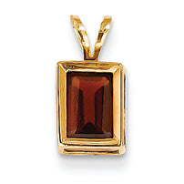 1.4 Carat 14K Gold 7x5mm Emerald Cut Garnet bezel pendant