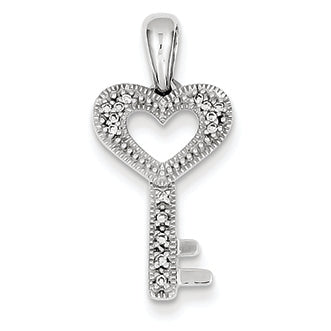 0.1 Carat 14K White Gold Diamond Heart Key Pendant