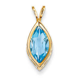 2.4 Carat 14K Gold 12x6mm Marquise Blue Topaz Bezel Pendant