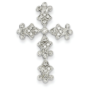 0.2 Carat 14K White Gold Diamond Filigree Cross Pendant
