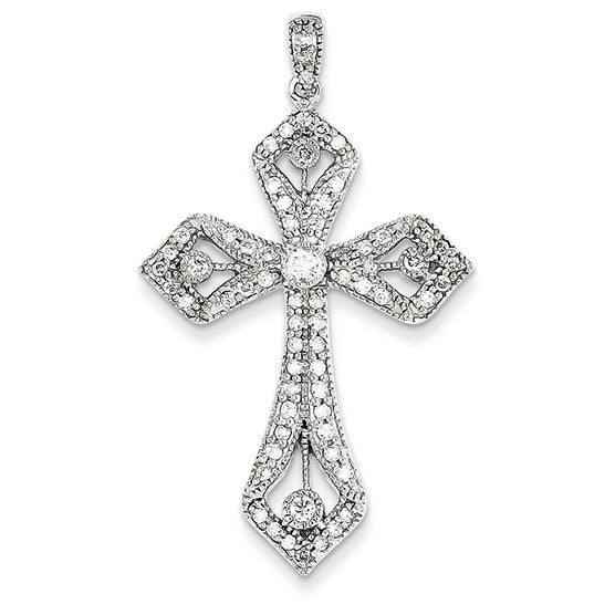0.7 Carat 14K White Gold Diamond Cross Pendant