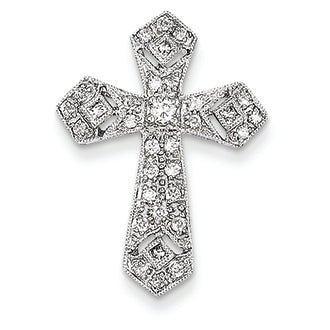 0.1 Carat 14K White Gold Diamond Filigree Cross Pendant