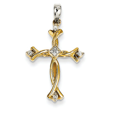 0.1 Carat 14K Gold Two-Tone Diamond Cross Pendant