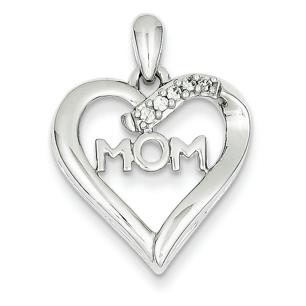 0.1 Carat 14K White Gold Diamond MOM Heart Pendant