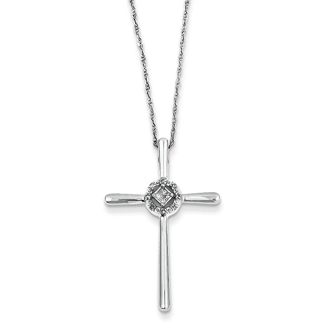 0.1 Carat 14K White Gold Diamond Eternal Life Cross Necklace