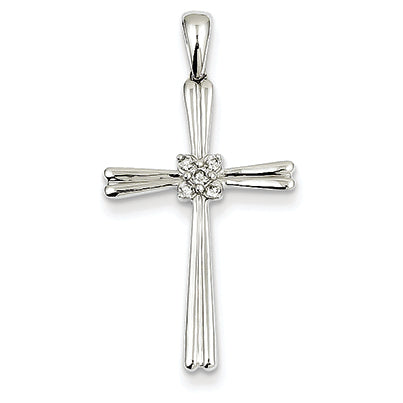 0.1 Carat 14K White Gold Diamond Cross Pendant