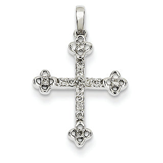 0.1 Carat 14K White Gold Small Diamond Budded Cross Pendant