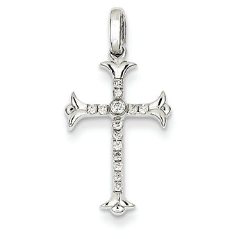 0.1 Carat 14K White Gold Diamond Cross Pendant