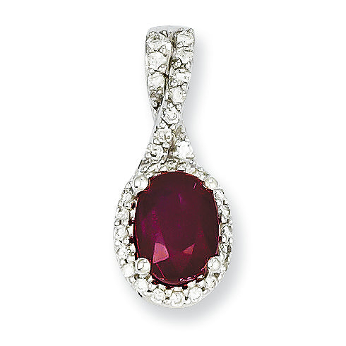 1.1 Carat 14K White Gold Diamond & Ruby Pendant