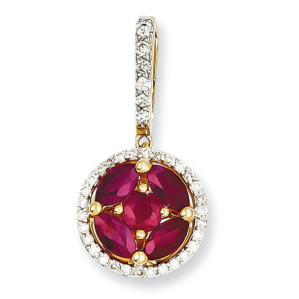 1.3 Carat 14K Gold Diamond & Ruby Pendant