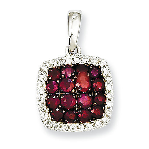 0.9 Carat 14K White Gold Diamond & Ruby Pendant