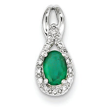 0.6 Carat 14K White Gold Diamond & Emerald Pendant