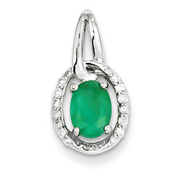 1 Carat 14K White Gold Diamond & Emerald Pendant