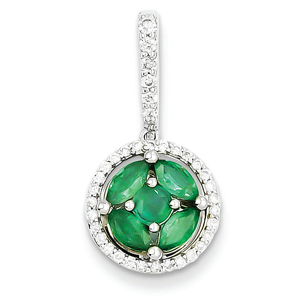 1.1 Carat 14K White Gold Diamond & Emerald Pendant