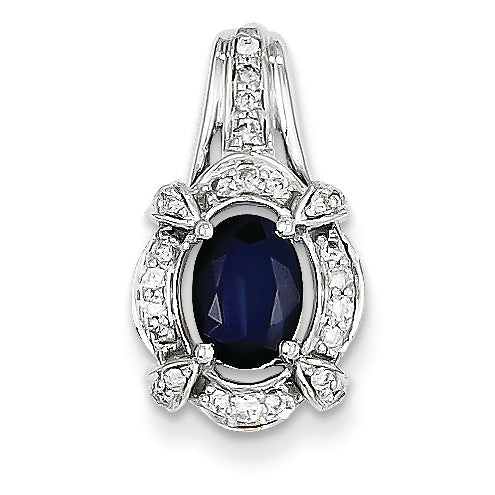 1.3 Carat 14K White Gold Diamond & Sapphire Oval Pendant