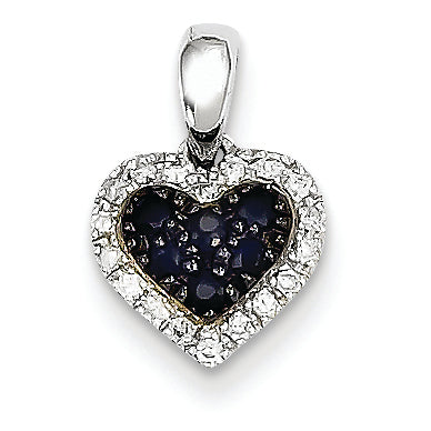 0.3 Carat 14K White Gold Diamond & Sapphire Heart Pendant