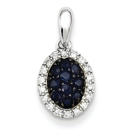 0.5 Carat 14K White Gold Diamond & Sapphire Oval Pendant