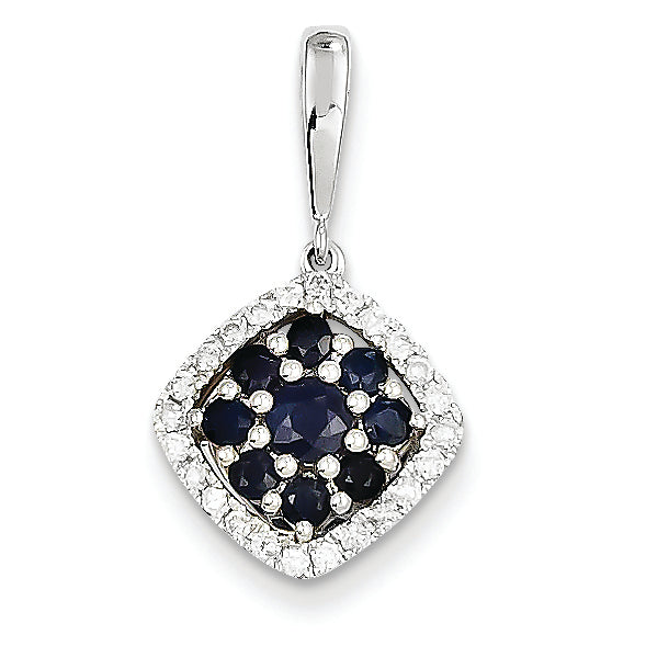 0.9 Carat 14K White Gold Diamond & Sapphire Pendant
