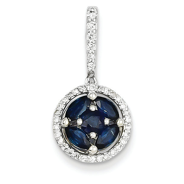 1.3 Carat 14K White Gold Diamond & Sapphire Circle Pendant